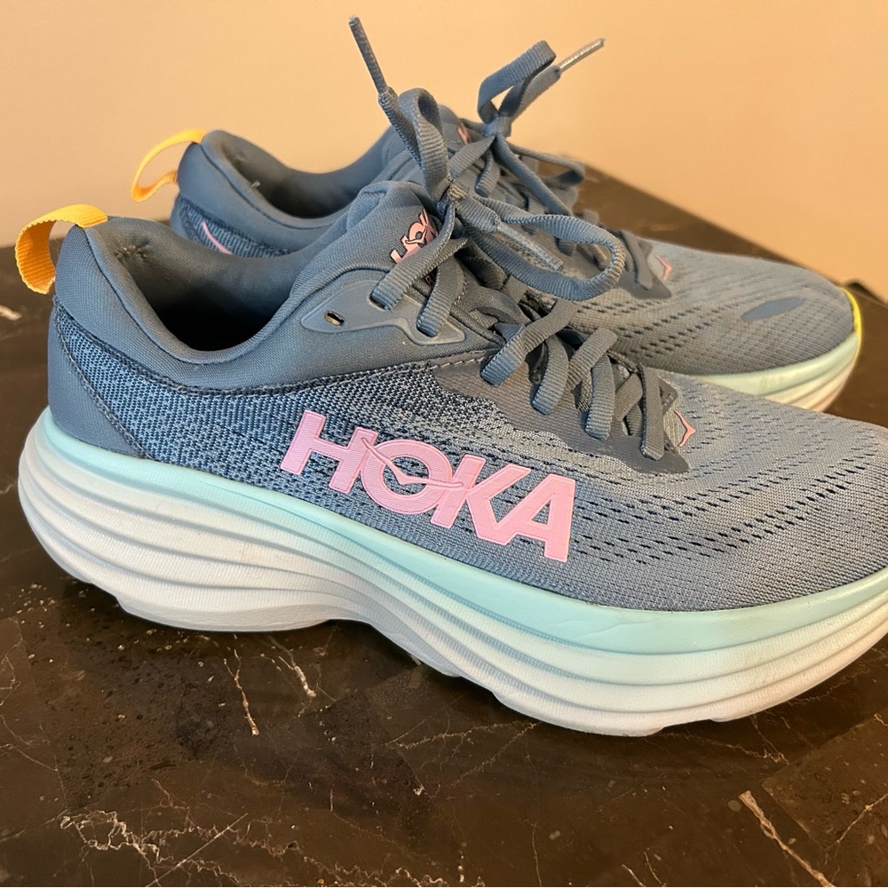 HOKA Blue and Pink Running Shoes Bondi 8 size 7